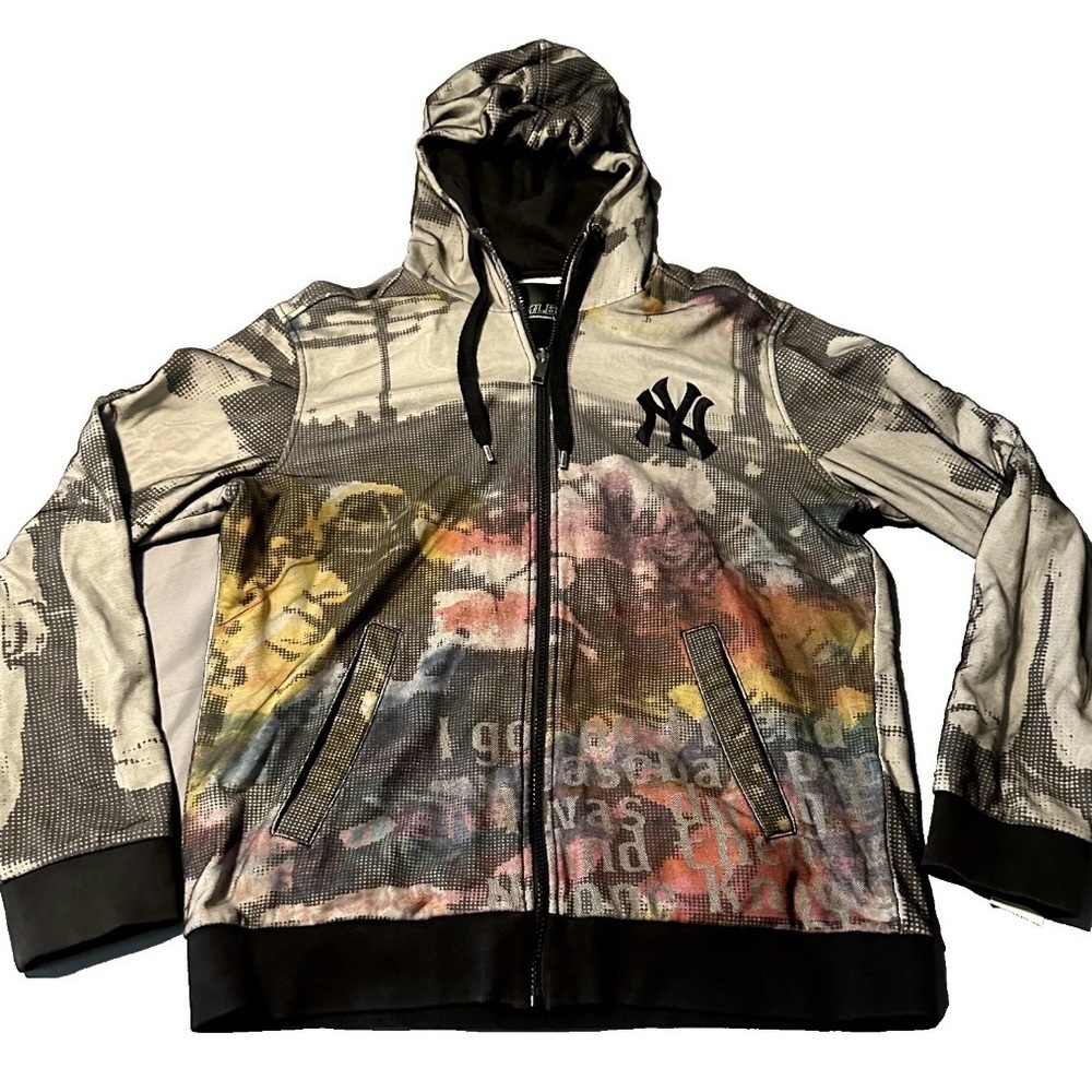 Vintage NY Yankees Babe Ruth Collage Mesh Lined Pullover Hoodie Large
